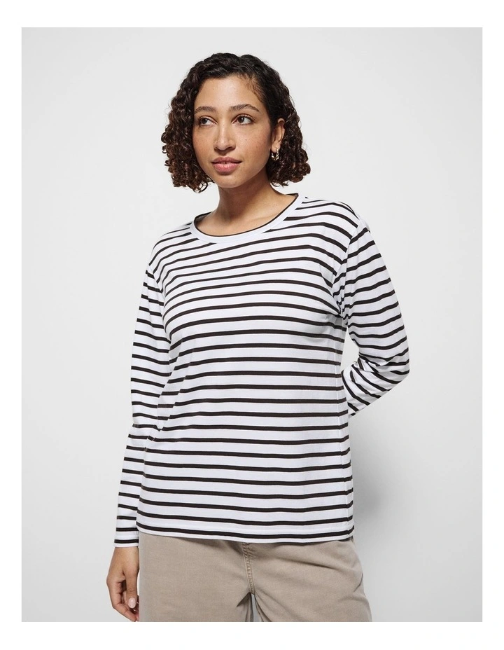 Sarah Long Sleeve Tee in Bitter Chocolate Stripe image 3