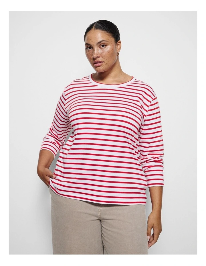 Sarah Long Sleeve Tee in Poppy Stripe image 1