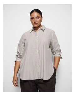 Good Earth Cotton Demi Shirt in Bitter Chocolate Stripe