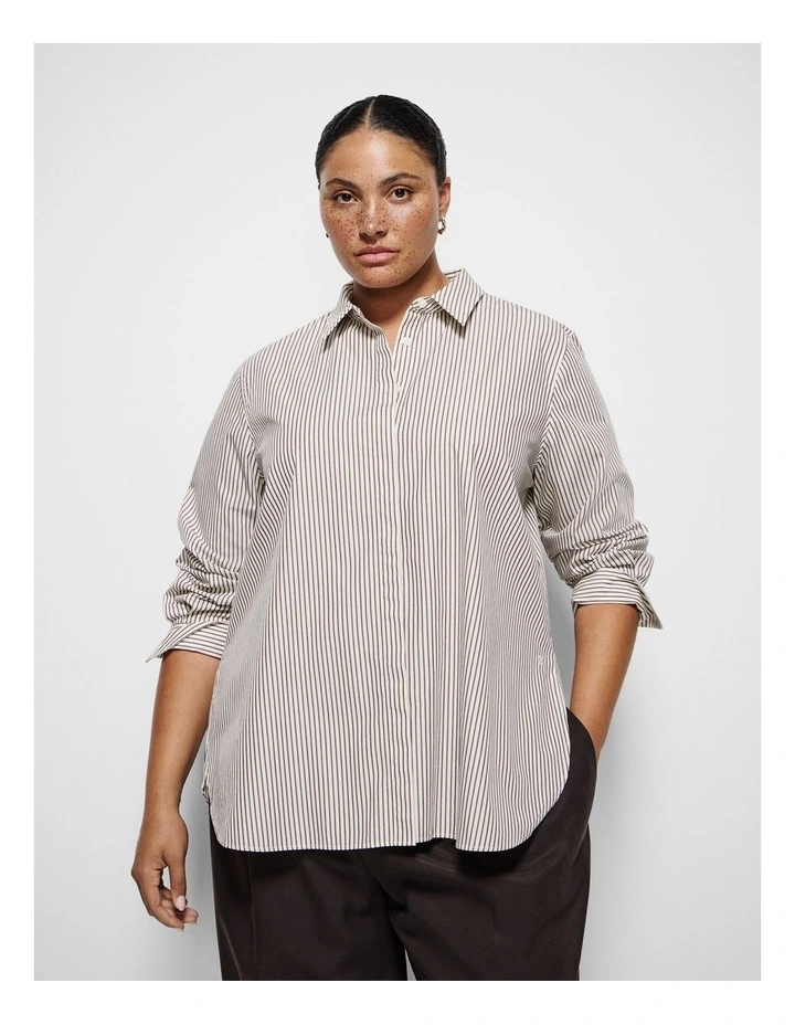 Good Earth Cotton Demi Shirt in Bitter Chocolate Stripe image 1