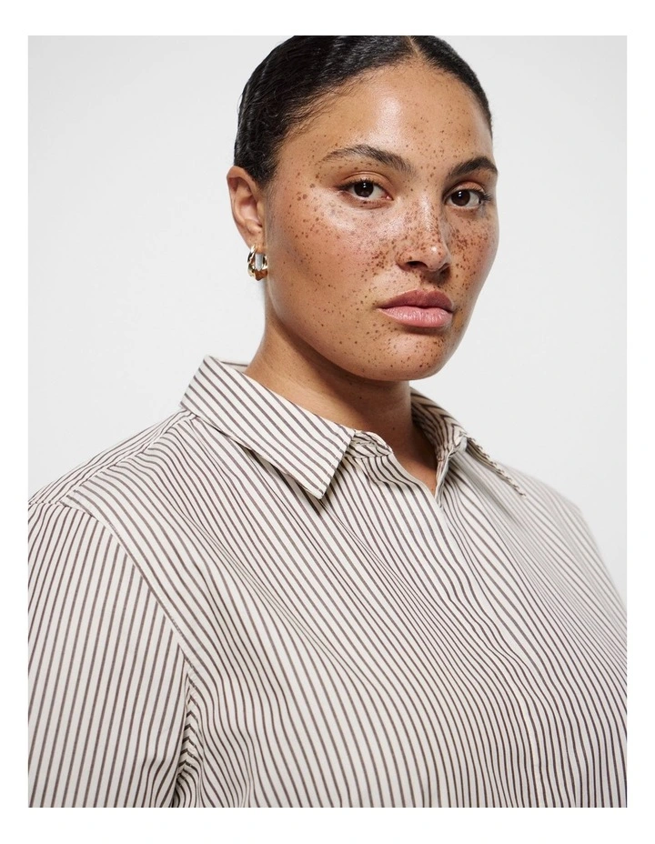Good Earth Cotton Demi Shirt in Bitter Chocolate Stripe image 2