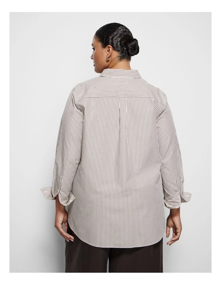 Good Earth Cotton Demi Shirt in Bitter Chocolate Stripe image 3