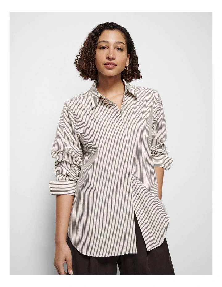 Good Earth Cotton Demi Shirt in Bitter Chocolate Stripe image 5