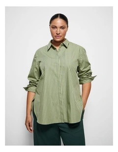 Good Earth Cotton Demi Shirt in Sage Green Stripe