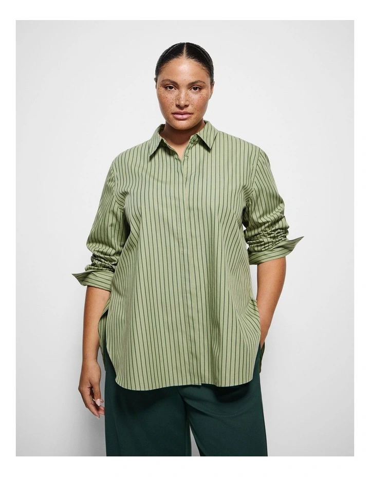 Good Earth Cotton Demi Shirt in Sage Green Stripe image 1