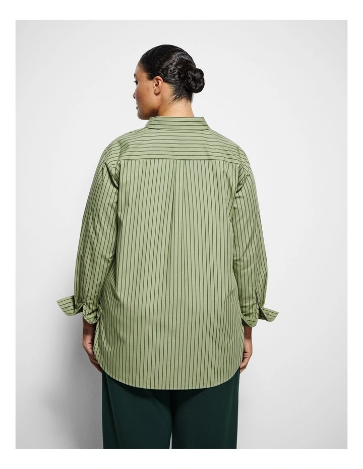 Good Earth Cotton Demi Shirt in Sage Green Stripe image 3