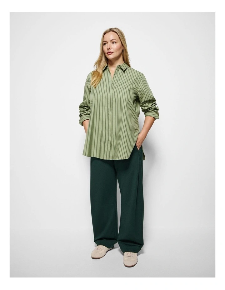 Good Earth Cotton Demi Shirt in Sage Green Stripe image 6