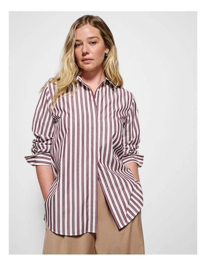 Good Earth Cotton Demi Shirt in Port Stripe image 5