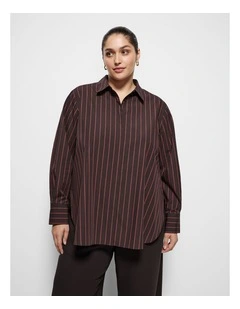 Good Earth Cotton Demi Shirt in Bitter Chocolate Stripe