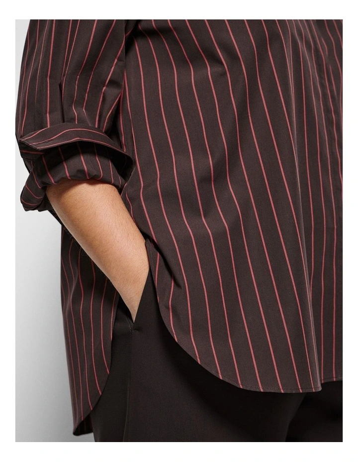 Good Earth Cotton Demi Shirt in Bitter Chocolate Stripe image 3