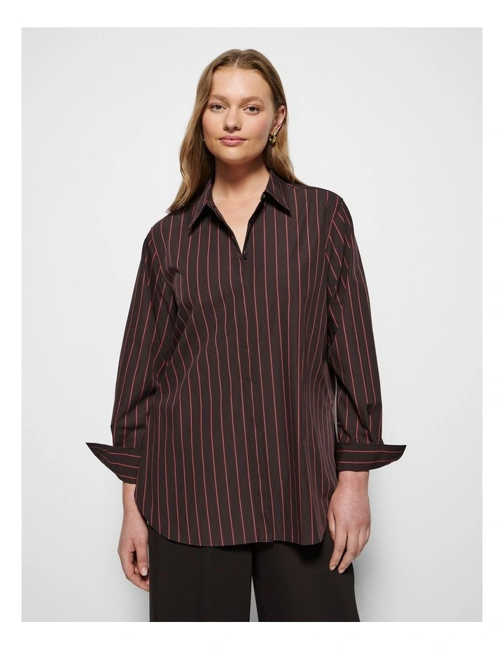 Good Earth Cotton Demi Shirt in Bitter Chocolate Stripe image 5