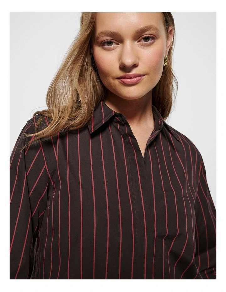 Good Earth Cotton Demi Shirt in Bitter Chocolate Stripe image 6