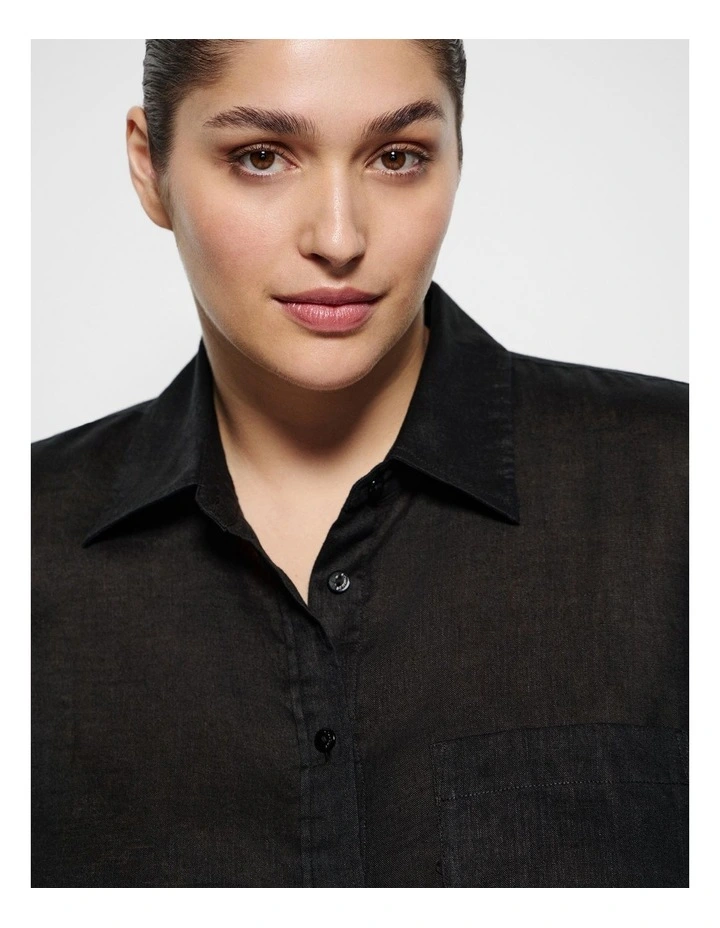 Pocket Linen Shirt in Black image 2