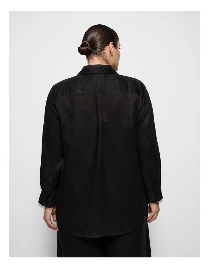 Pocket Linen Shirt in Black image 3