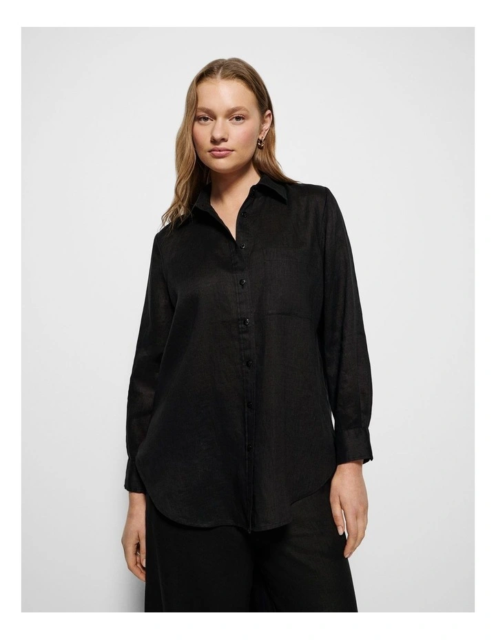 Pocket Linen Shirt in Black image 5