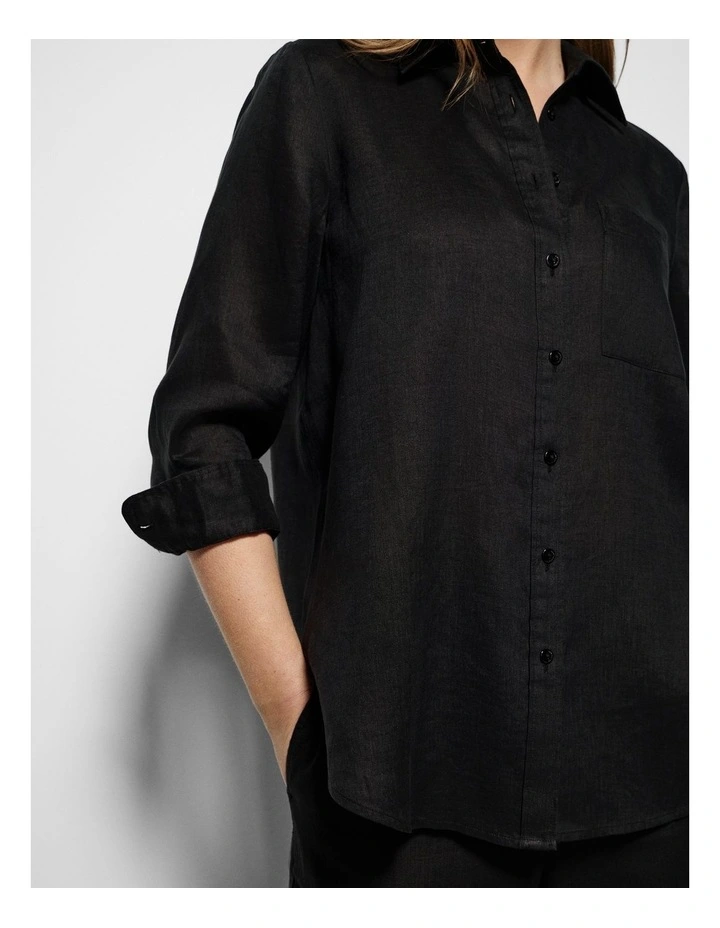 Pocket Linen Shirt in Black image 6