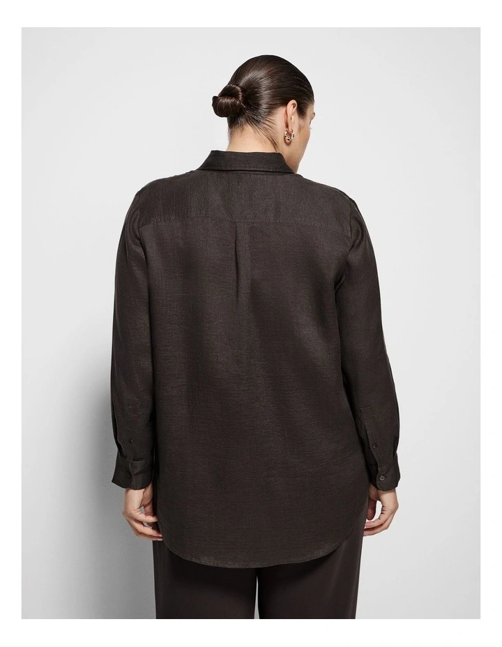 Pocket Linen Shirt in Bitter Chocolate image 3
