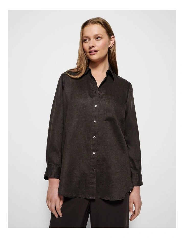 Pocket Linen Shirt in Bitter Chocolate image 5