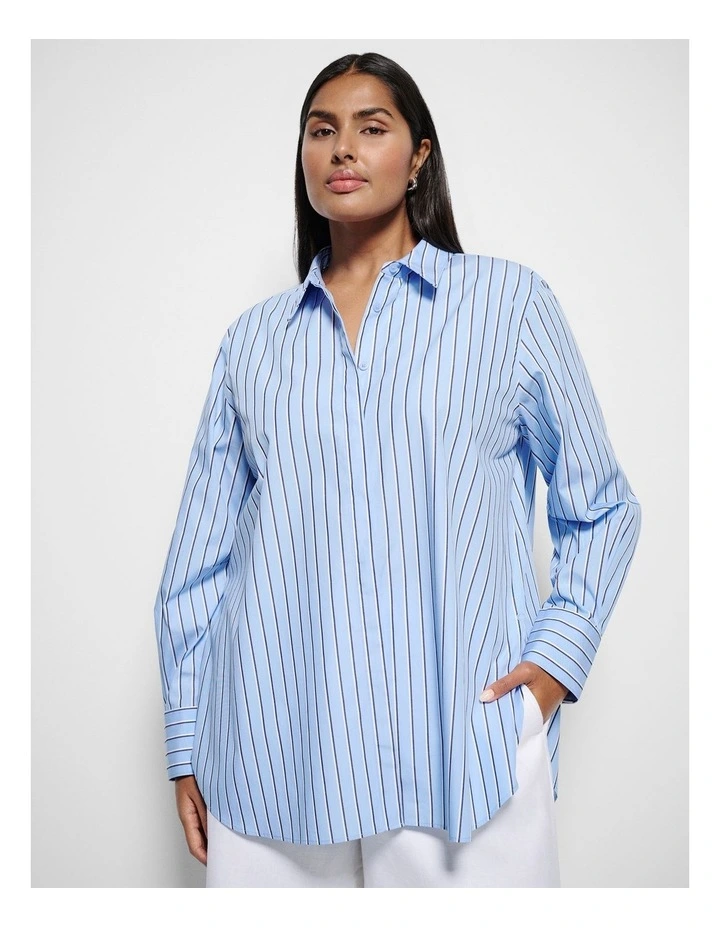 Good Earth Cotton Demi Shirt in Cornflower Stripe image 1