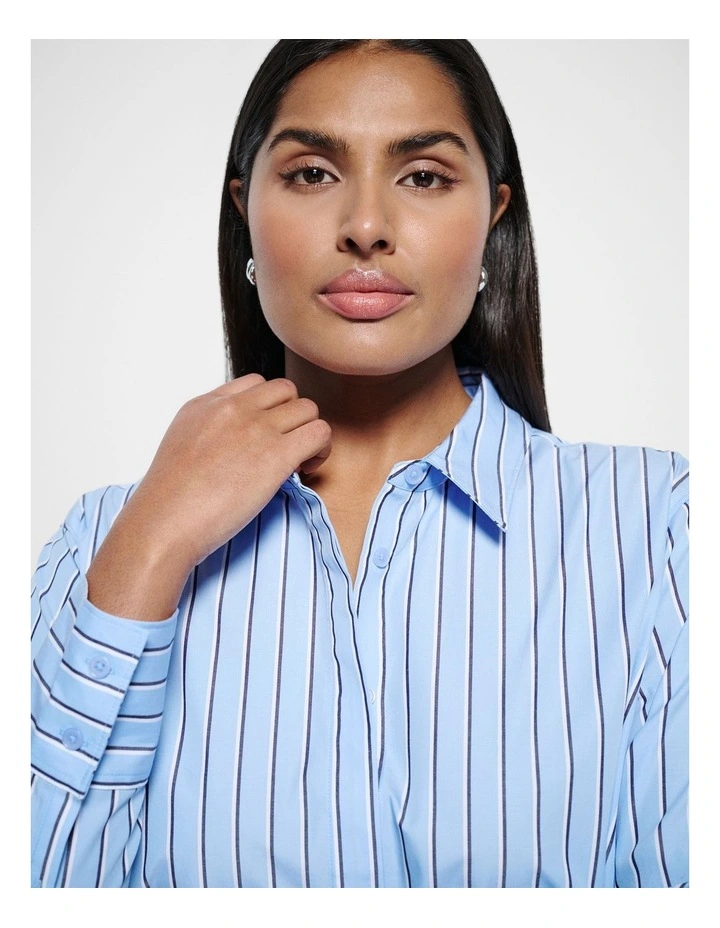 Good Earth Cotton Demi Shirt in Cornflower Stripe image 2