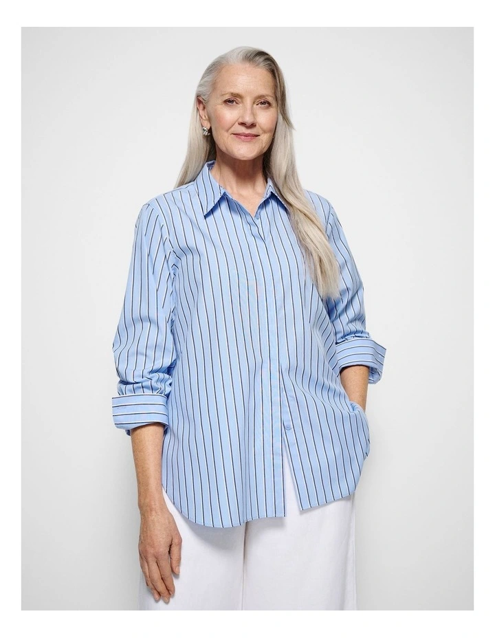 Good Earth Cotton Demi Shirt in Cornflower Stripe image 5