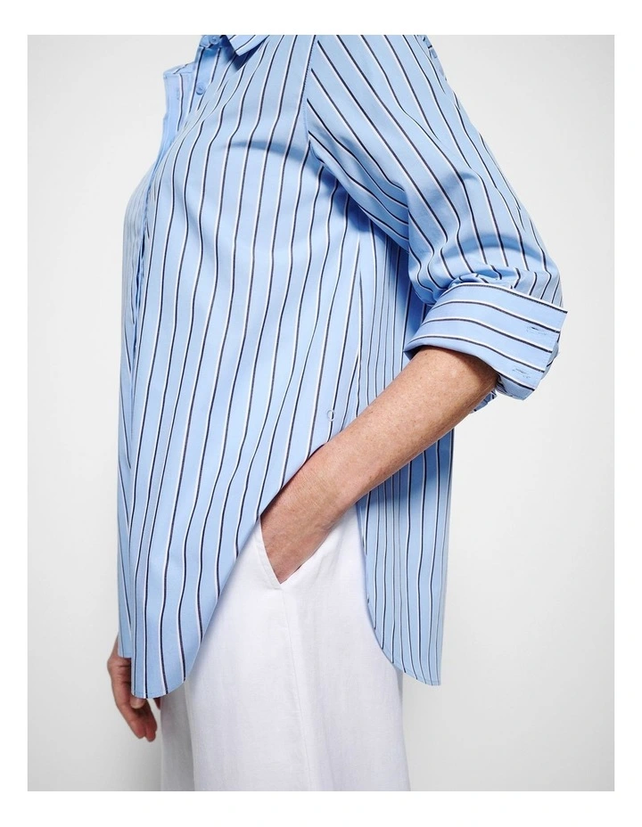Good Earth Cotton Demi Shirt in Cornflower Stripe image 6