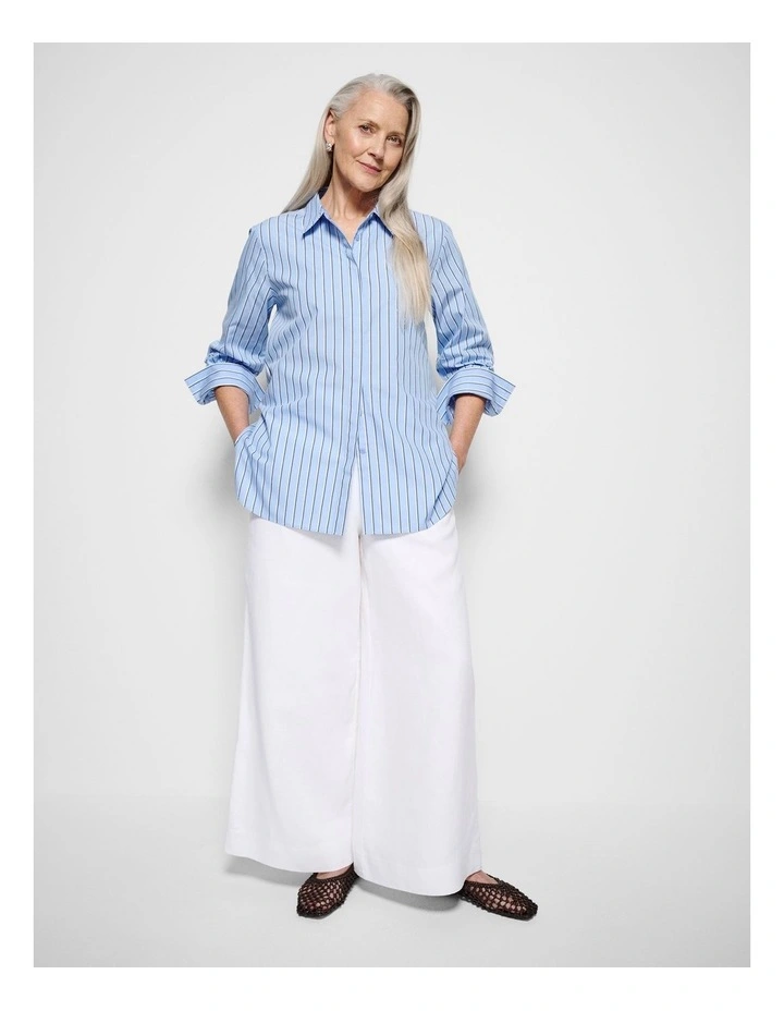 Good Earth Cotton Demi Shirt in Cornflower Stripe image 7