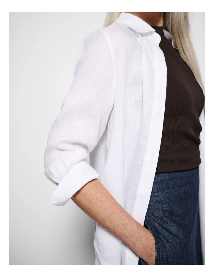 Pocket Linen Shirt in White image 6