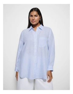 Pocket Linen Shirt in Cornflower Mini Stripe