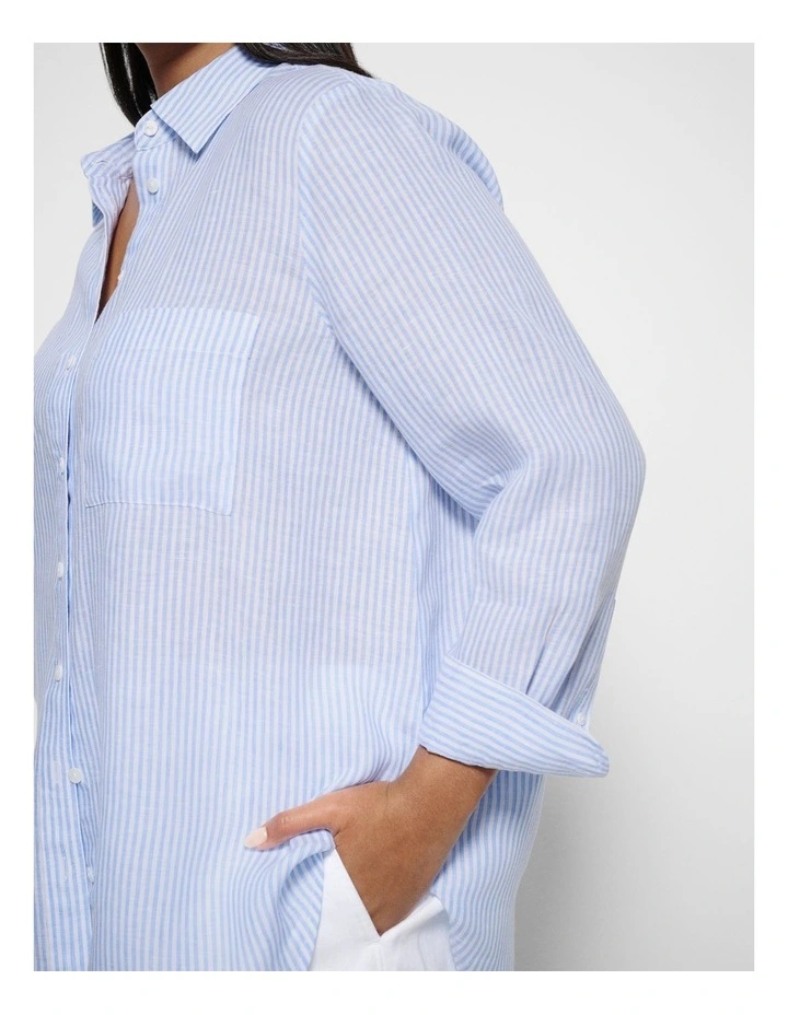Pocket Linen Shirt in Cornflower Mini Stripe image 2