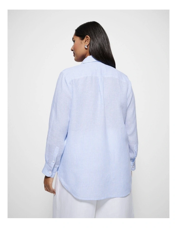 Pocket Linen Shirt in Cornflower Mini Stripe image 3
