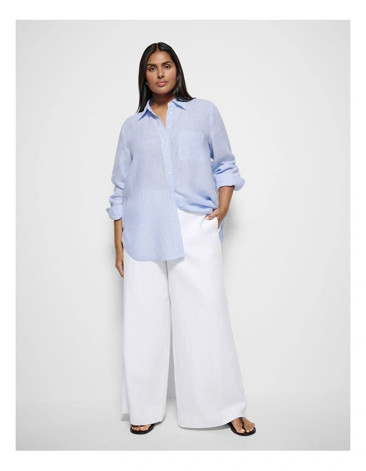 Pocket Linen Shirt in Cornflower Mini Stripe image 4