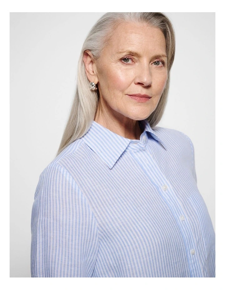 Pocket Linen Shirt in Cornflower Mini Stripe image 6
