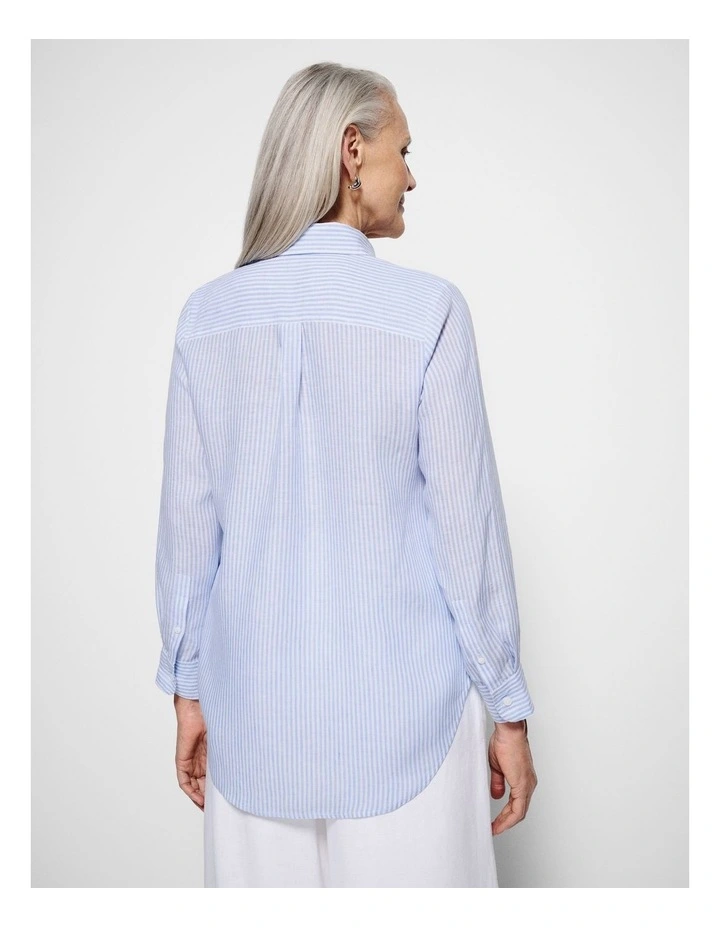 Pocket Linen Shirt in Cornflower Mini Stripe image 7