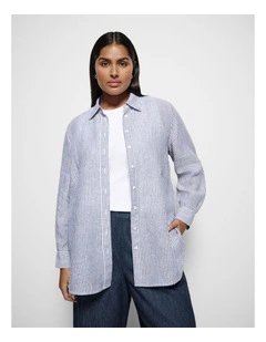 Pocket Linen Shirt in Navy Stripe