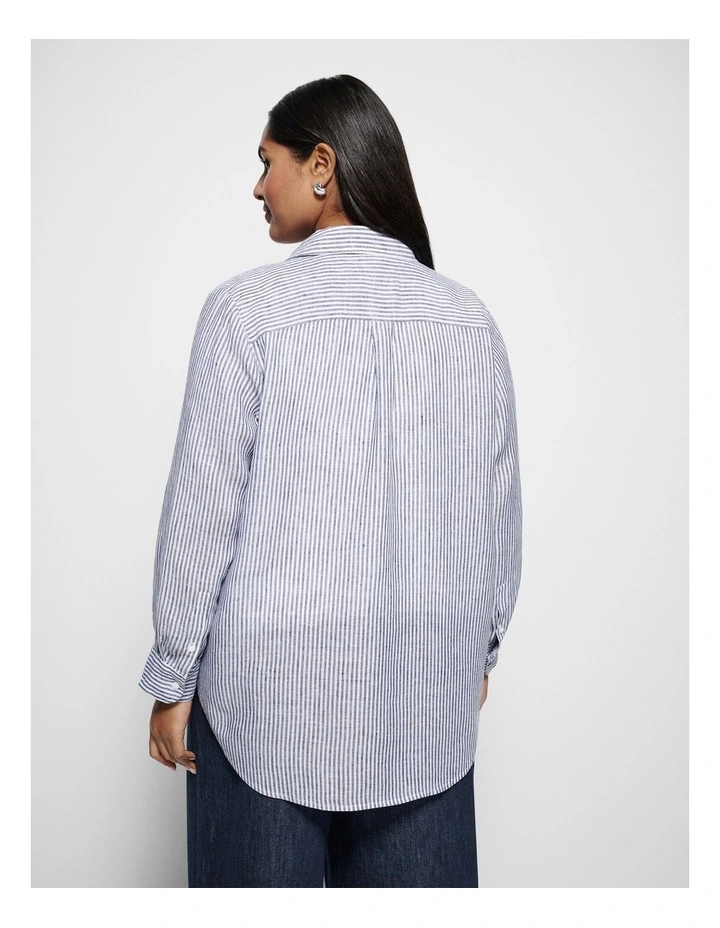 Pocket Linen Shirt in Navy Stripe image 3