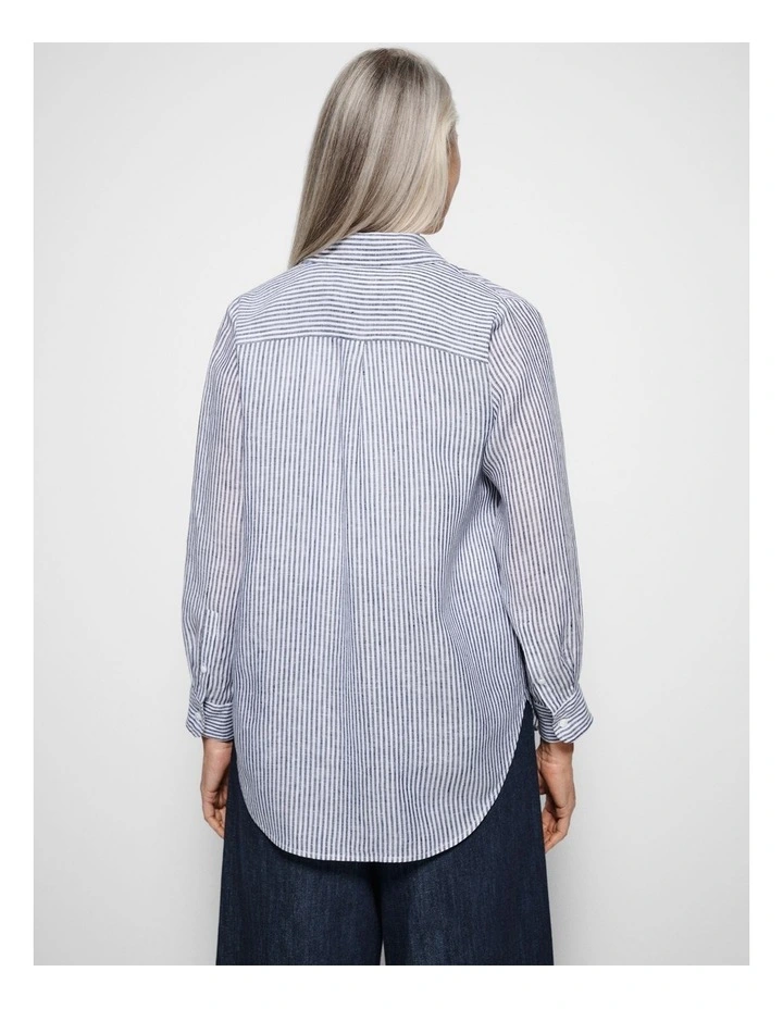 Pocket Linen Shirt in Navy Stripe image 7