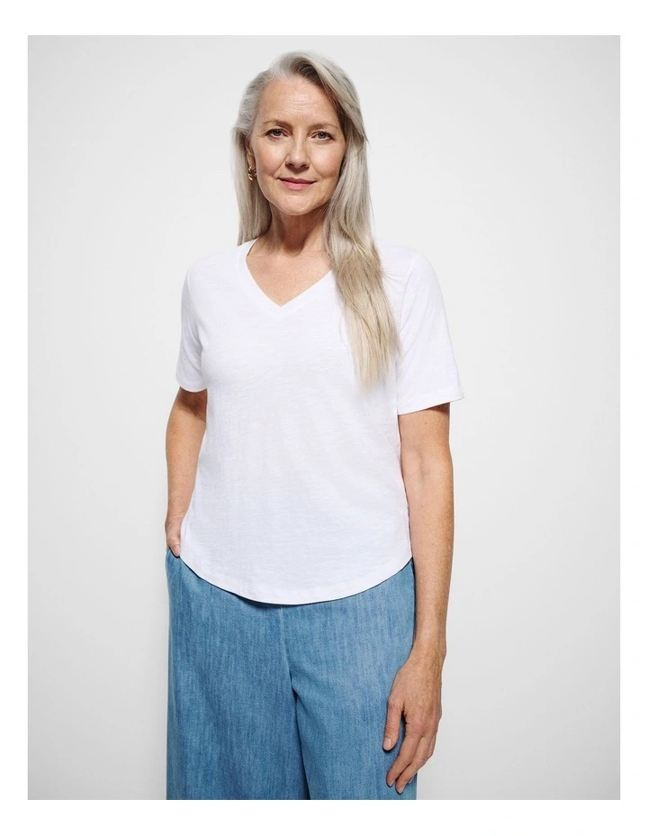 Rue V Neck Tee in White image 5