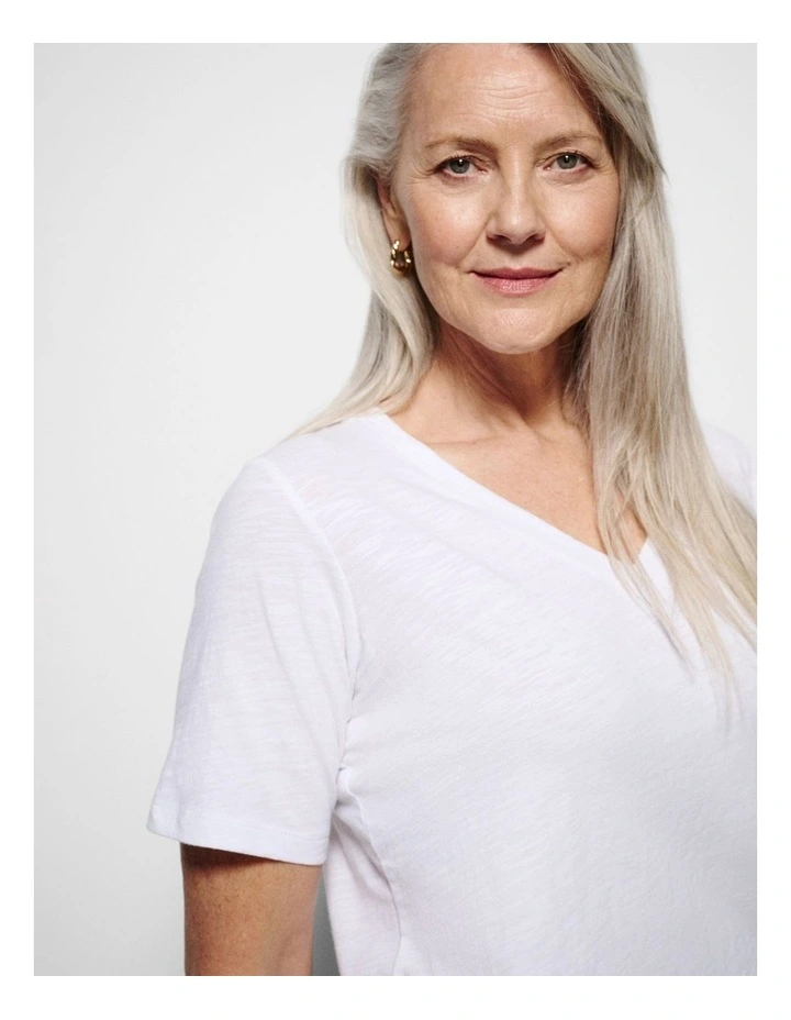Rue V Neck Tee in White image 6