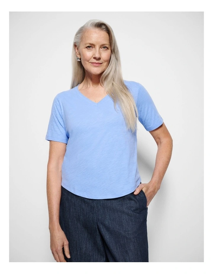 Rue V Neck Tee in Cornflower image 5