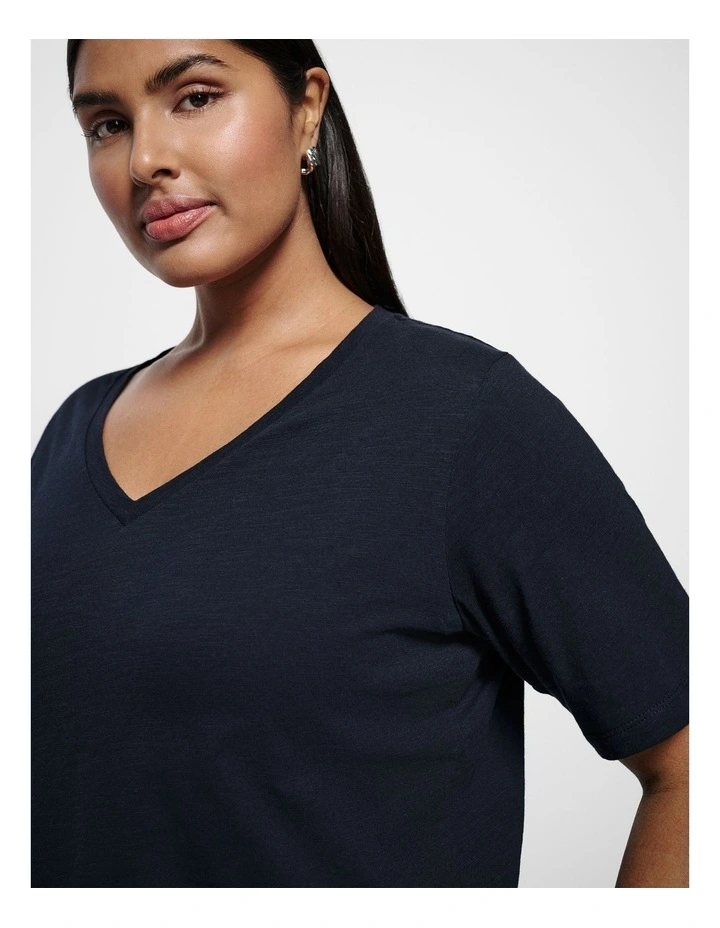 Rue V Neck Tee in True Navy image 2
