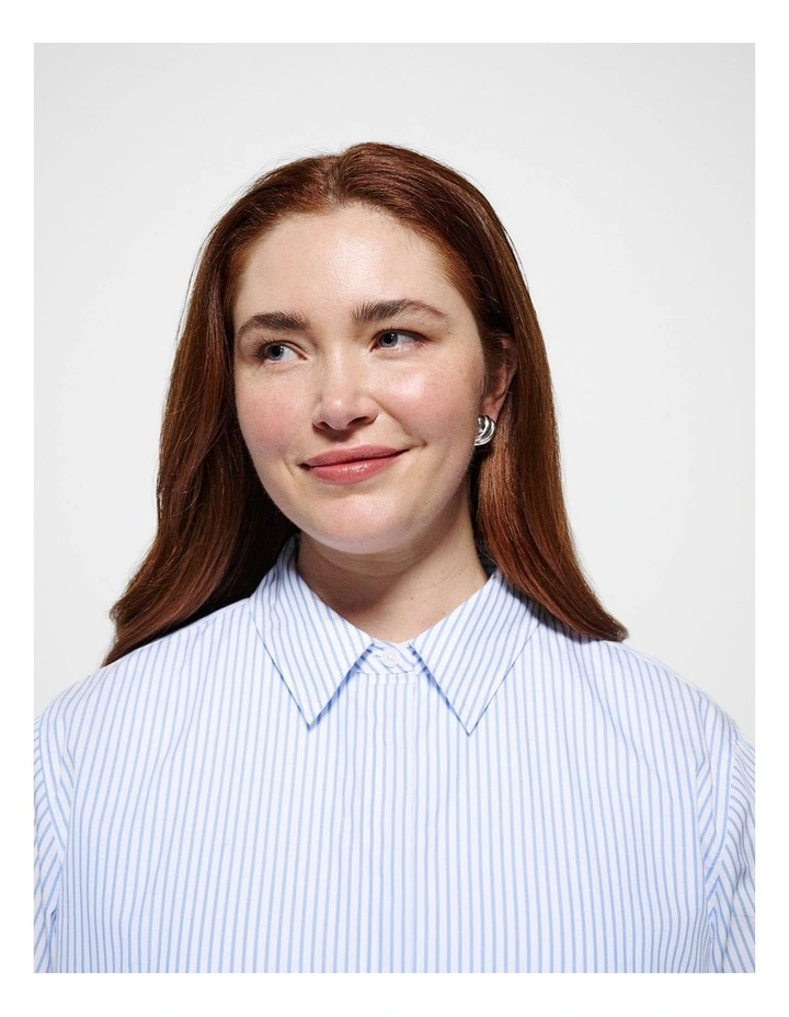 Good Earth Cotton Demi Shirt in Classic Blue Stripe image 2
