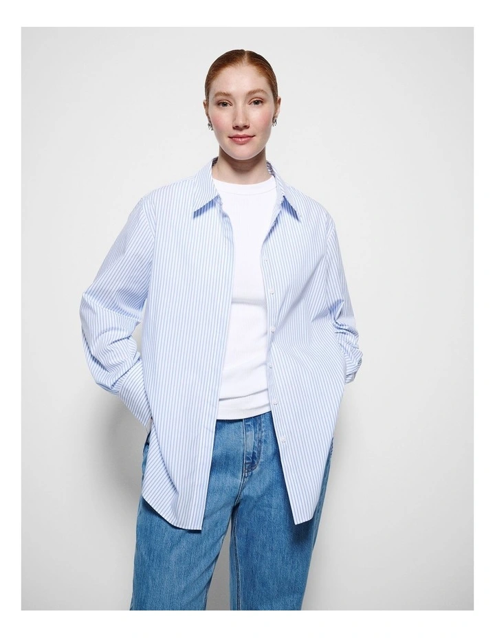 Good Earth Cotton Demi Shirt in Classic Blue Stripe image 5