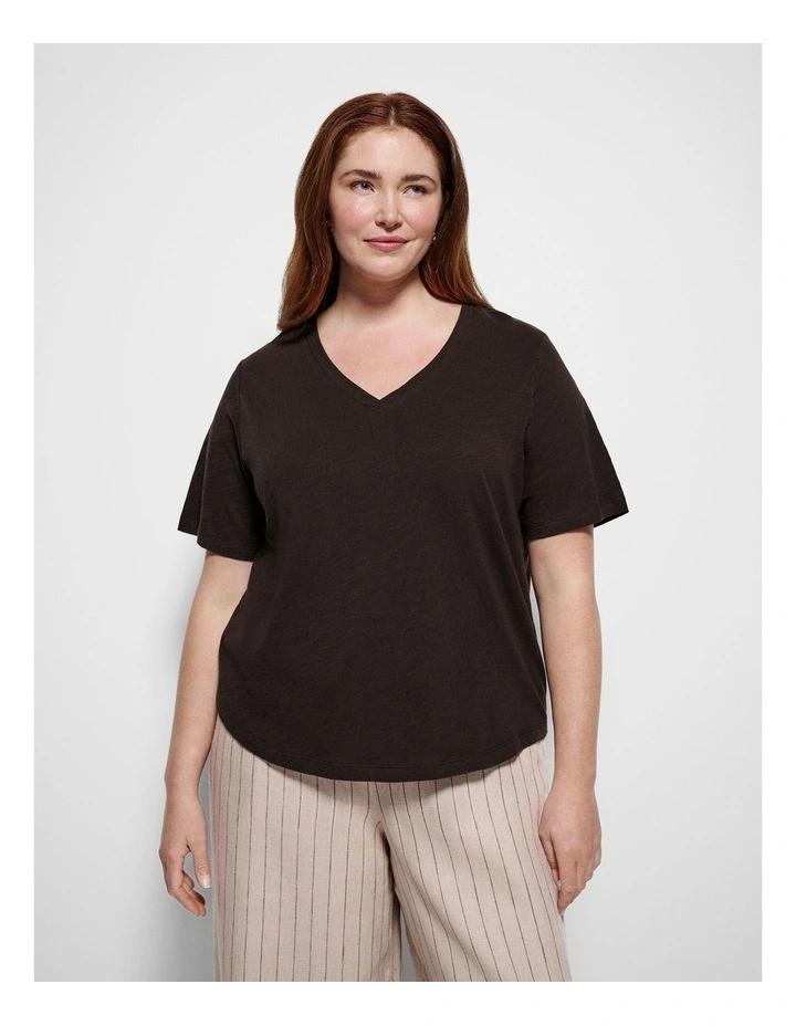 Rue V Neck Tee in Bitter Chocolate image 1
