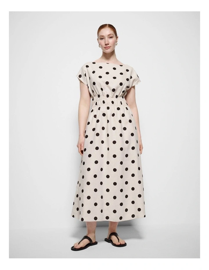 Benni Dress in Flax and Bitter Chocolate Spot image 5