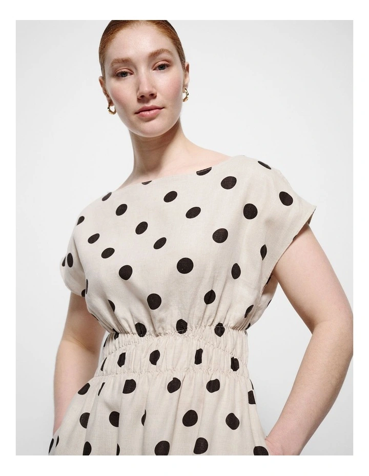 Benni Dress in Flax and Bitter Chocolate Spot image 6