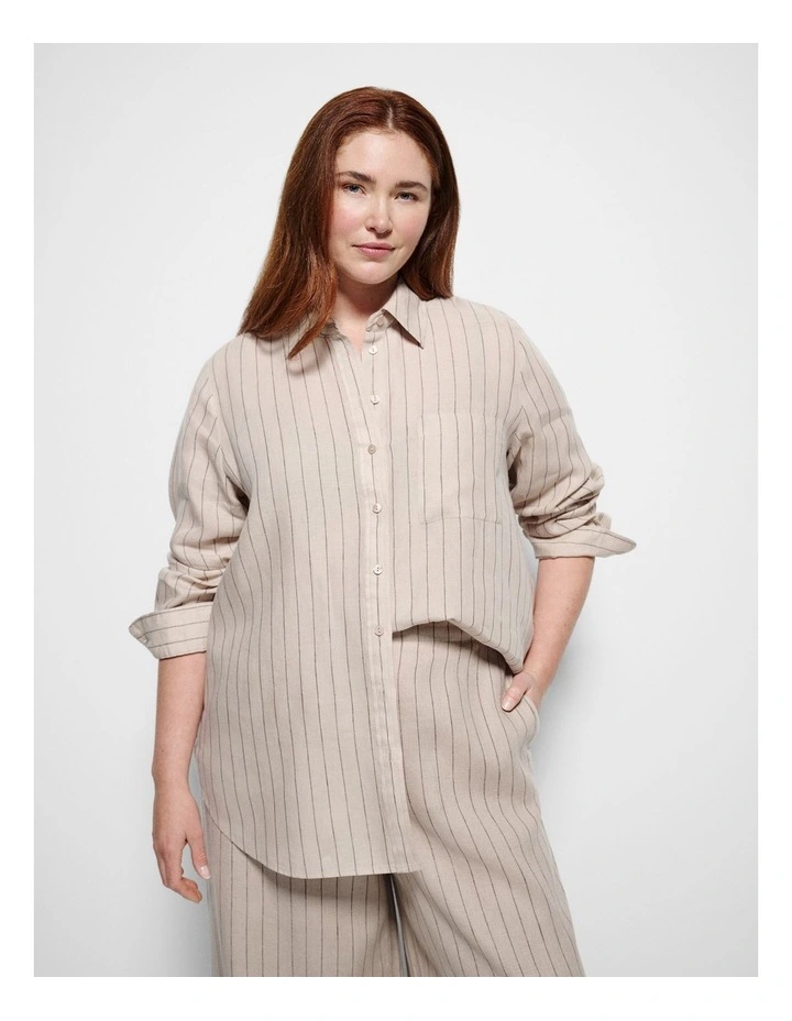 Pocket Linen Shirt in Natural Stripe image 1
