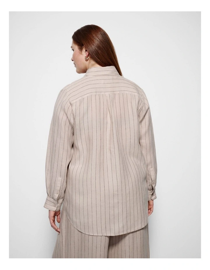 Pocket Linen Shirt in Natural Stripe image 2