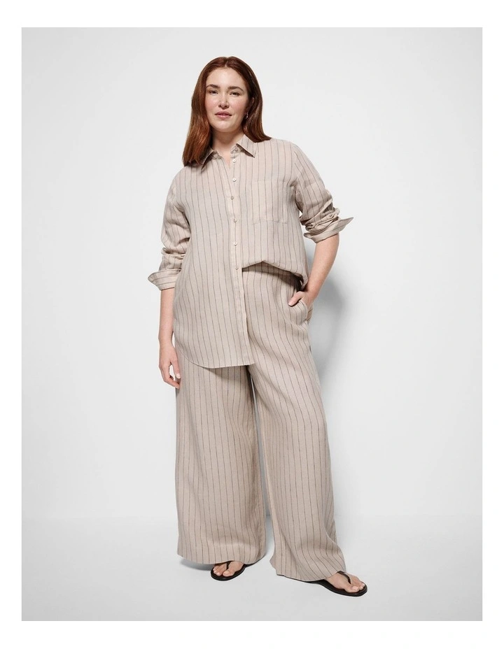 Pocket Linen Shirt in Natural Stripe image 3