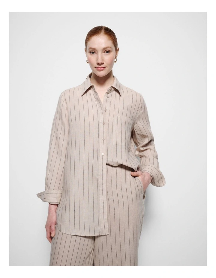 Pocket Linen Shirt in Natural Stripe image 4